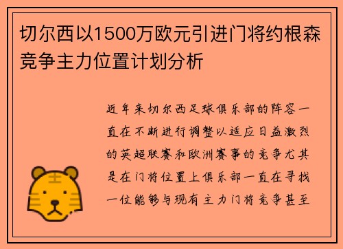 切尔西以1500万欧元引进门将约根森竞争主力位置计划分析